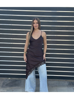 VESTIDO LENCERO ASIMÉTRICO MARRÓN