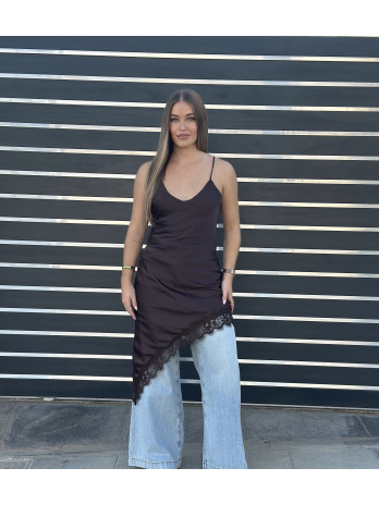 VESTIDO LENCERO ASIMÉTRICO MARRÓN