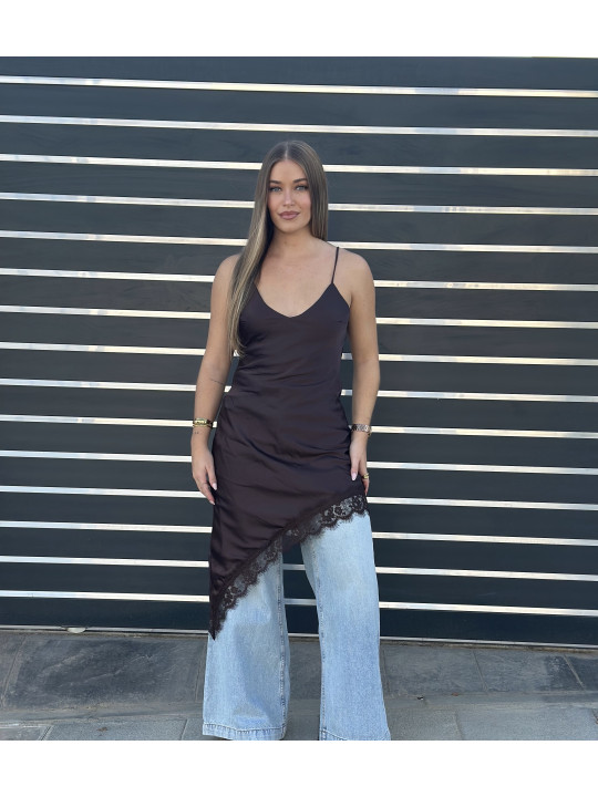 VESTIDO LENCERO ASIMÉTRICO MARRÓN