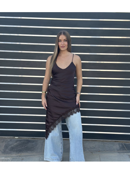 VESTIDO LENCERO ASIMÉTRICO MARRÓN