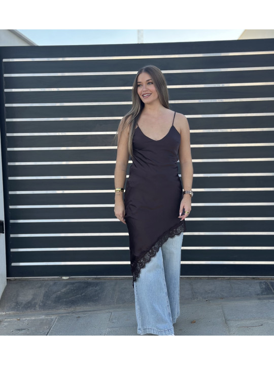 VESTIDO LENCERO ASIMÉTRICO MARRÓN