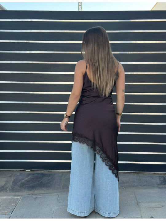 VESTIDO LENCERO ASIMÉTRICO MARRÓN