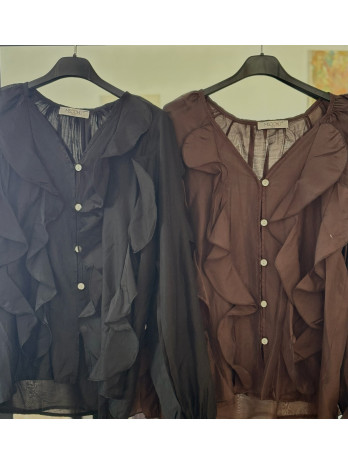 BLUSA VOLANTES MARRÓN