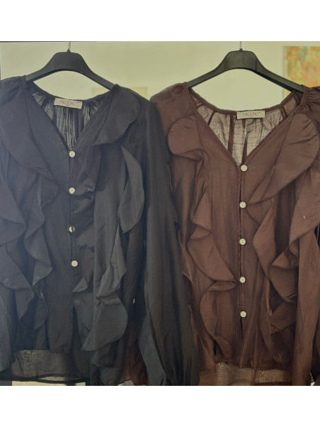 BLUSA VOLANTES MARRÓN