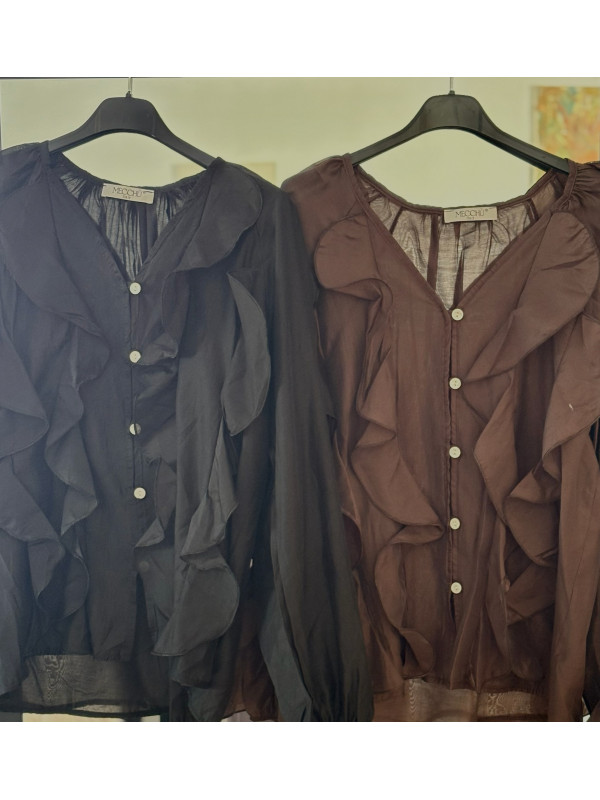 BLUSA VOLANTES MARRÓN