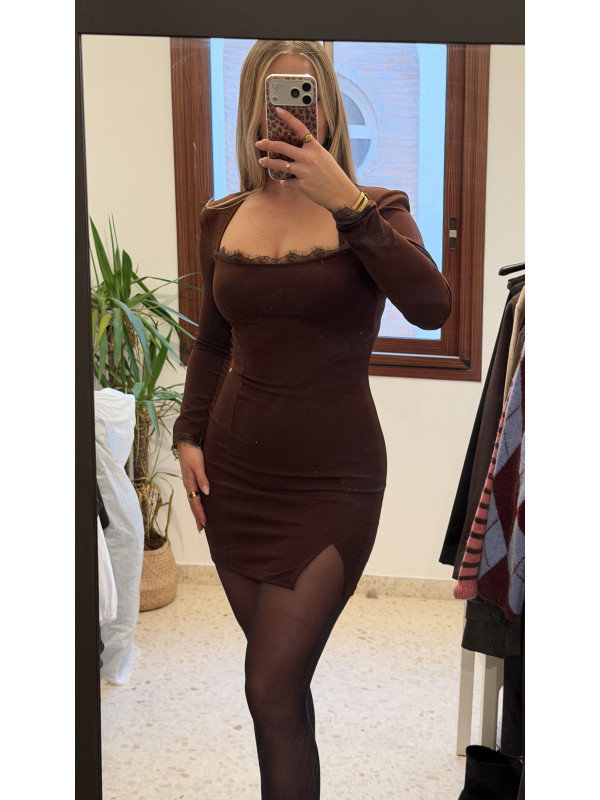 VESTIDO ENCAJE MARRÓN