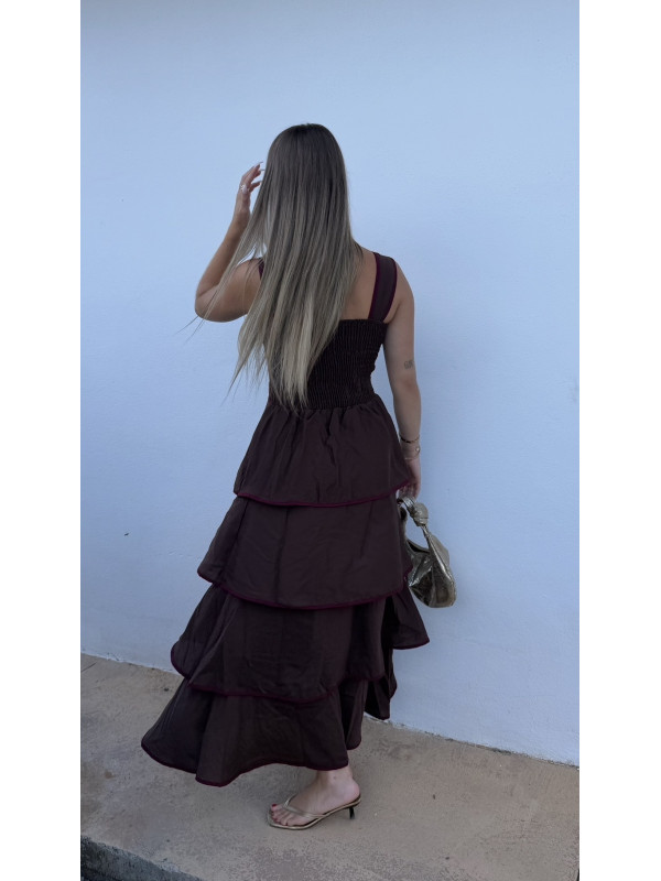 VESTIDO MARRÓN VOLANTES