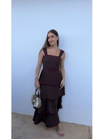 VESTIDO MARRÓN VOLANTES