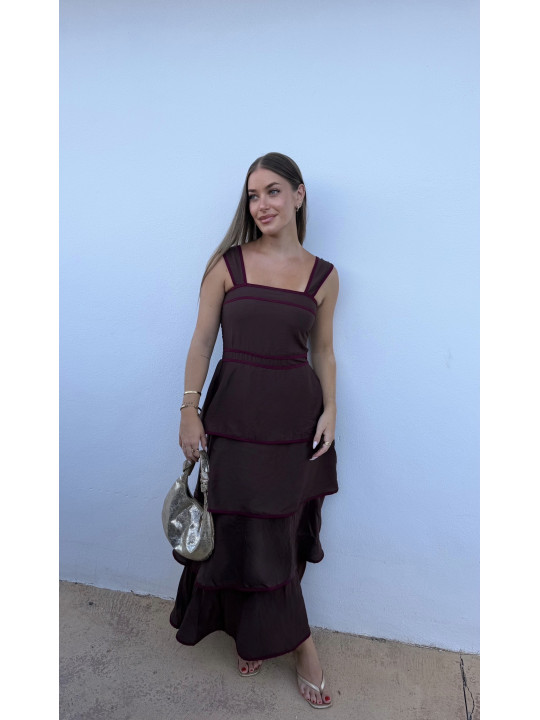 VESTIDO MARRÓN VOLANTES