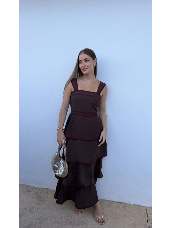 VESTIDO MARRÓN VOLANTES