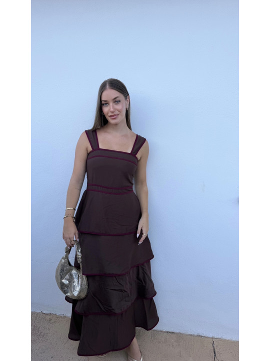 VESTIDO MARRÓN VOLANTES