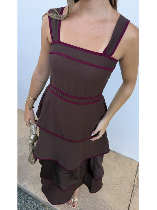 VESTIDO MARRÓN VOLANTES